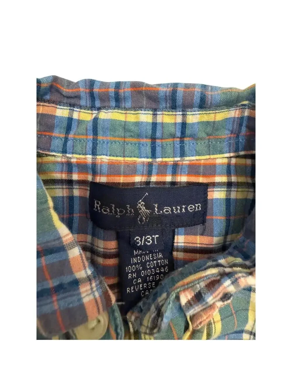 Ralph Lauren Boys 3T Plaid Button Up Shirt Multicolor Cotton Short Sleeve pony